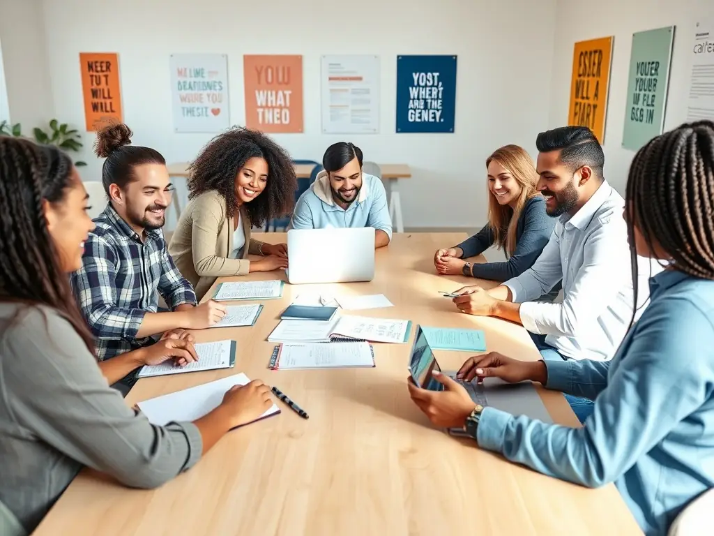 A group of business owners are actively participating in a business technology workshop, learning about digital tools and strategies.