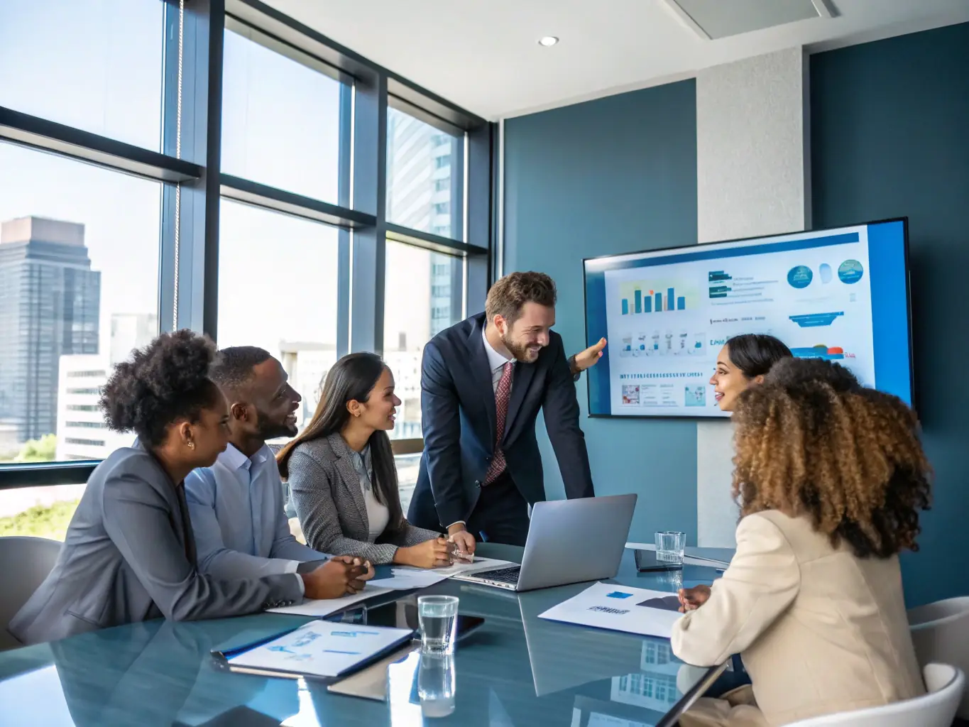 A group of business owners participating in a workshop with a facilitator explaining digital concepts, illustrating Business Technology Workshops.